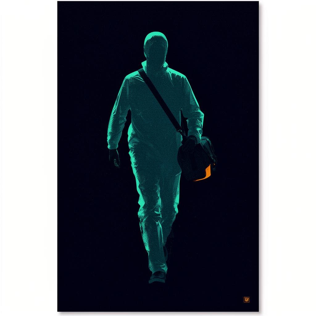 Stylized silhouette of a frontline worker walking forward with a satchel